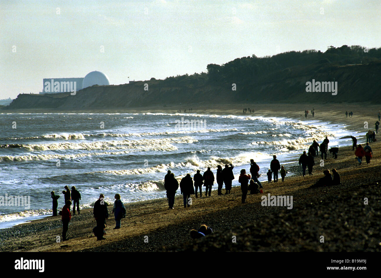 Sizewell centrale nucleare da Dunwich Beach Suffolk REGNO UNITO Foto Stock