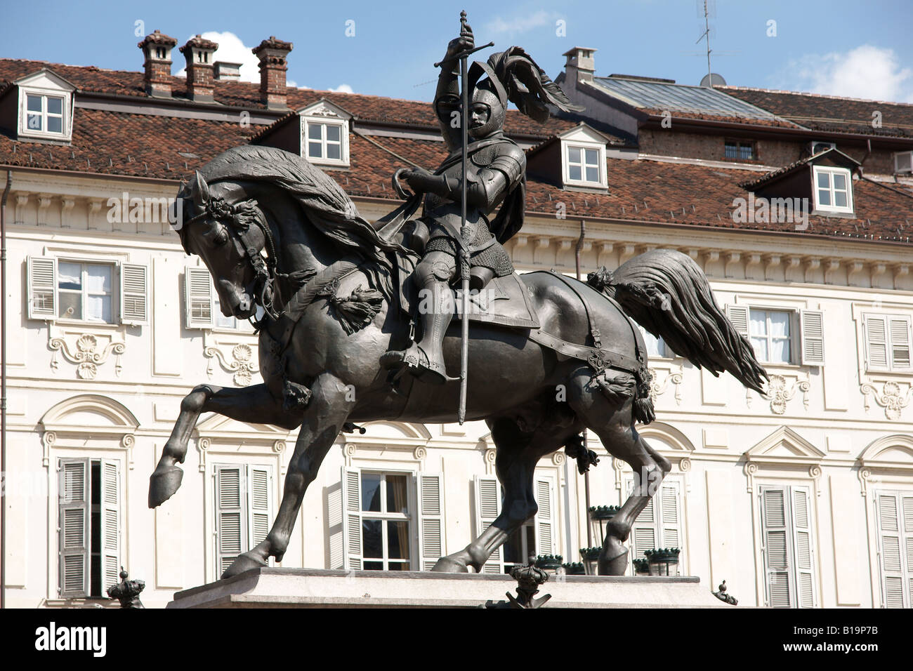 Emanuele Filiberto monumento in Piazza San Carlo. Foto Stock