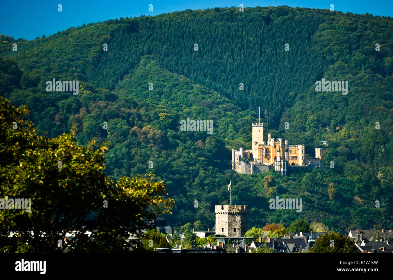 Castello di Stolzenfels, Kapellen, Reno, Germania Occidentale, Europa Foto Stock
