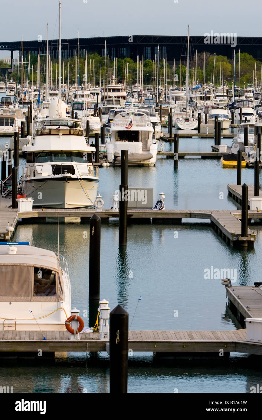 Barche di riposo in un porto in Chicago, IL. Foto Stock