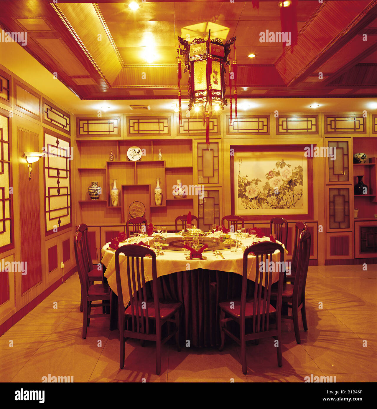 La sala ristorante, cinese tradizionale decor Foto Stock