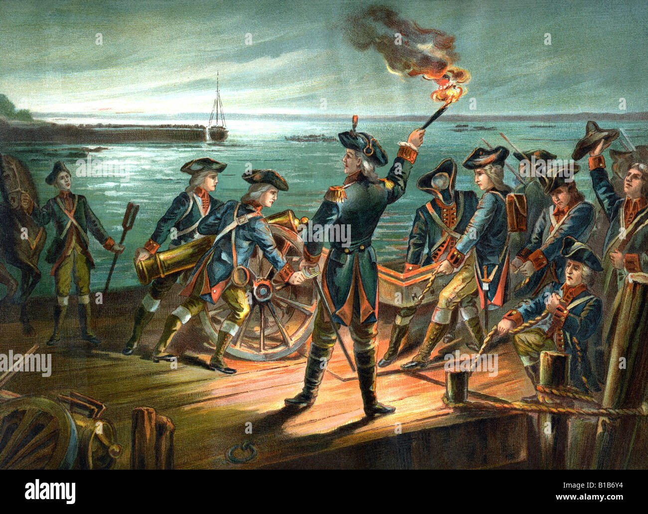 Ritiro di artiglieria da Long Island 1776 Foto Stock