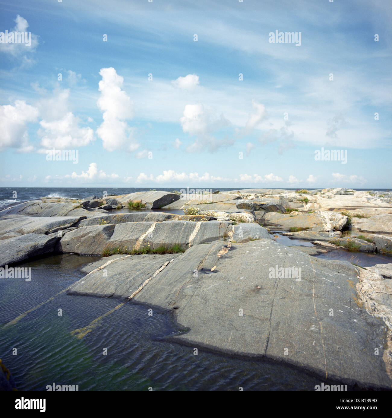Finlandia, Lghthouse isola, costa rocciosa Foto Stock
