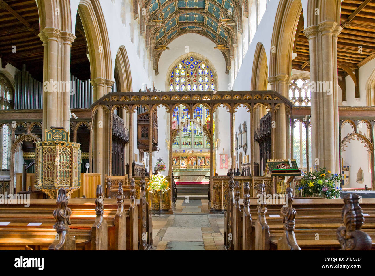 La storicamente importante del xv secolo pitturato rood schermo in St Edmund King & Martire Chiesa Southwold Inghilterra Suffolk REGNO UNITO Foto Stock