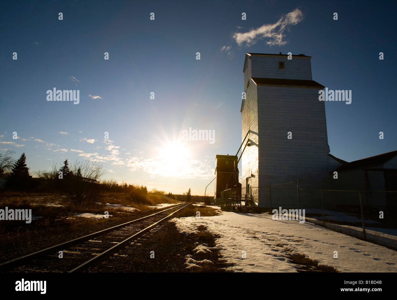 Elevatore granella da ferrovia via Foto Stock