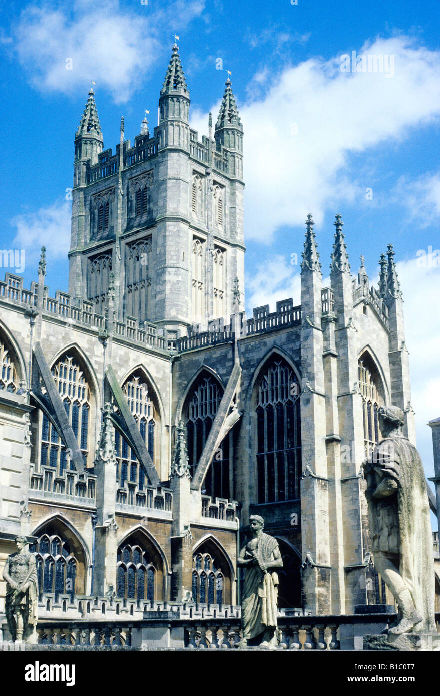 Abbazia di Bath statue romane Somerset medievale architettura Inglese Viaggi turismo Inghilterra REGNO UNITO Foto Stock