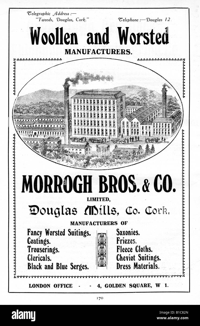 Morrogh Bros Cork 1919 annuncio pubblicitario per il produttore irlandese di prodotti tessili da Douglas Mills Foto Stock