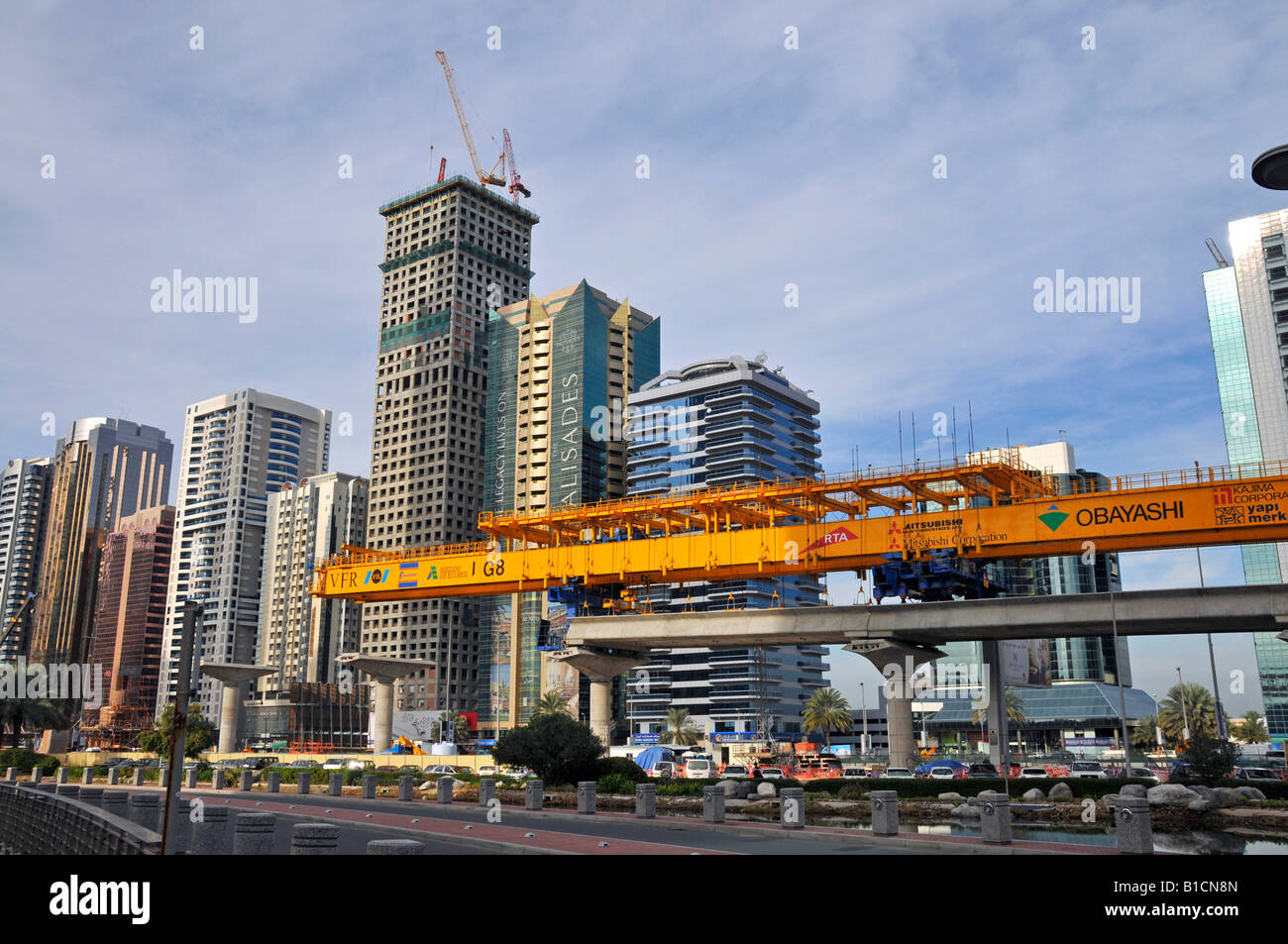 Sito in costruzione della nuova metropolitana di Dubai, Emirati Arabi Uniti Dubai ein vollkommen automatisches, fahrerloses, Massentranspor Foto Stock