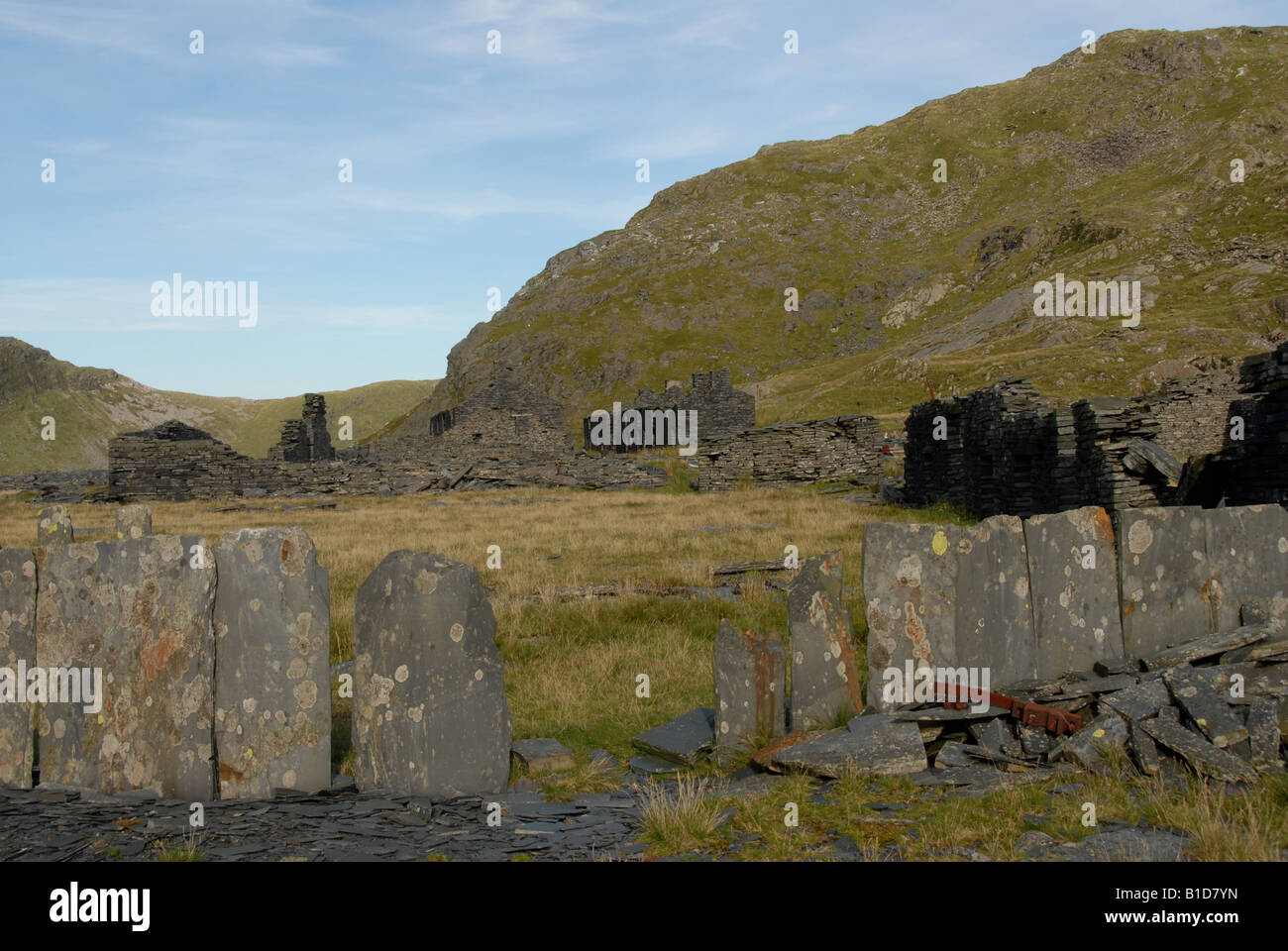 Lavori di ardesia rovine Rhosydd Snowdonia Foto Stock