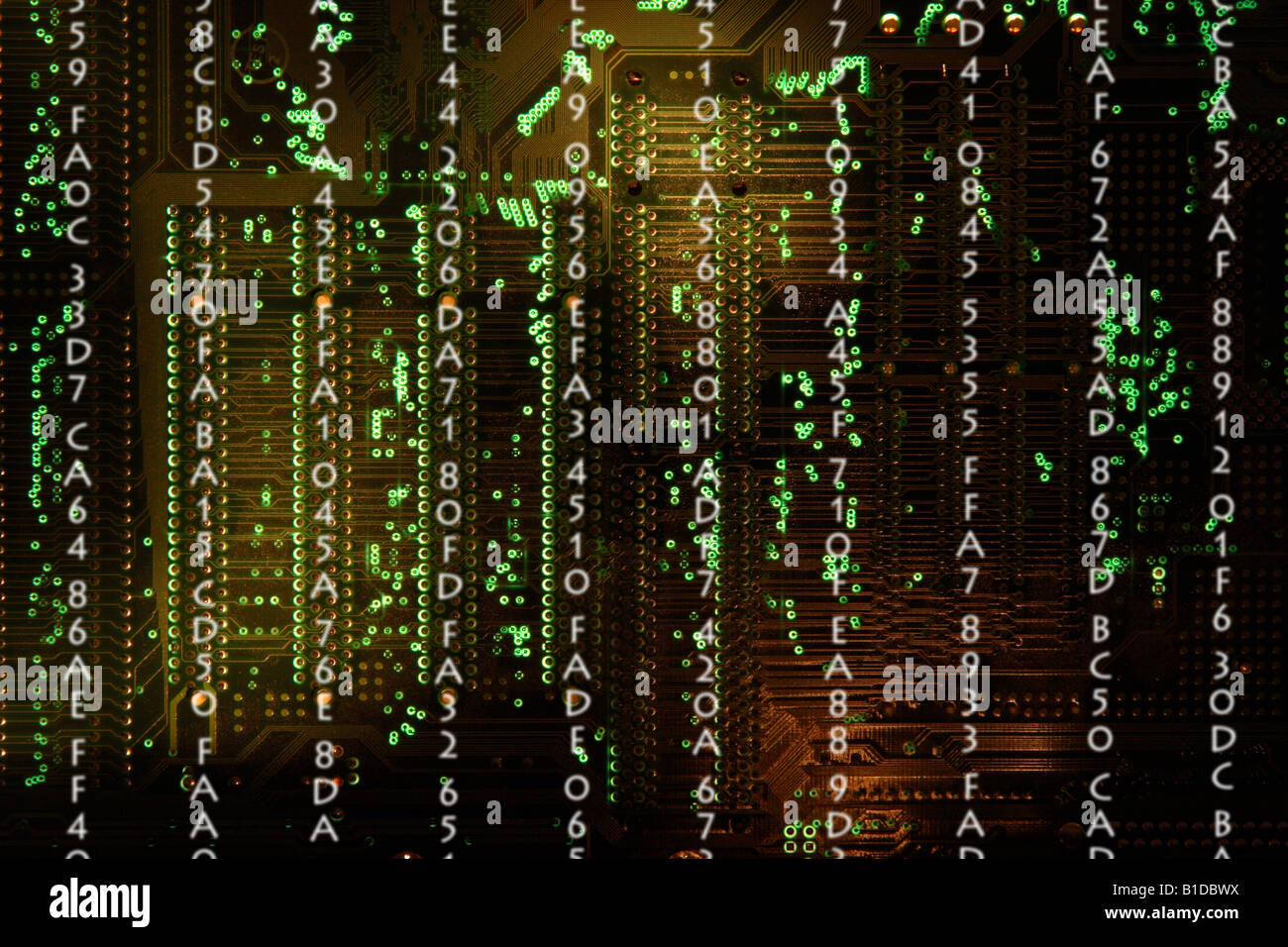 Lo streaming di dati su un computer PCB. Foto Stock