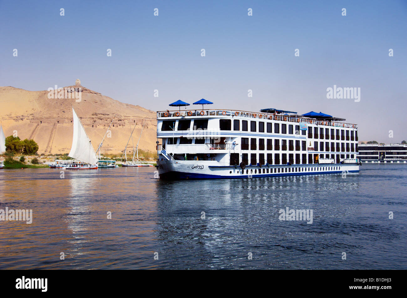 Un Fiume Nilo crociera e barca Felucca ad Aswan, Egitto. Foto Stock