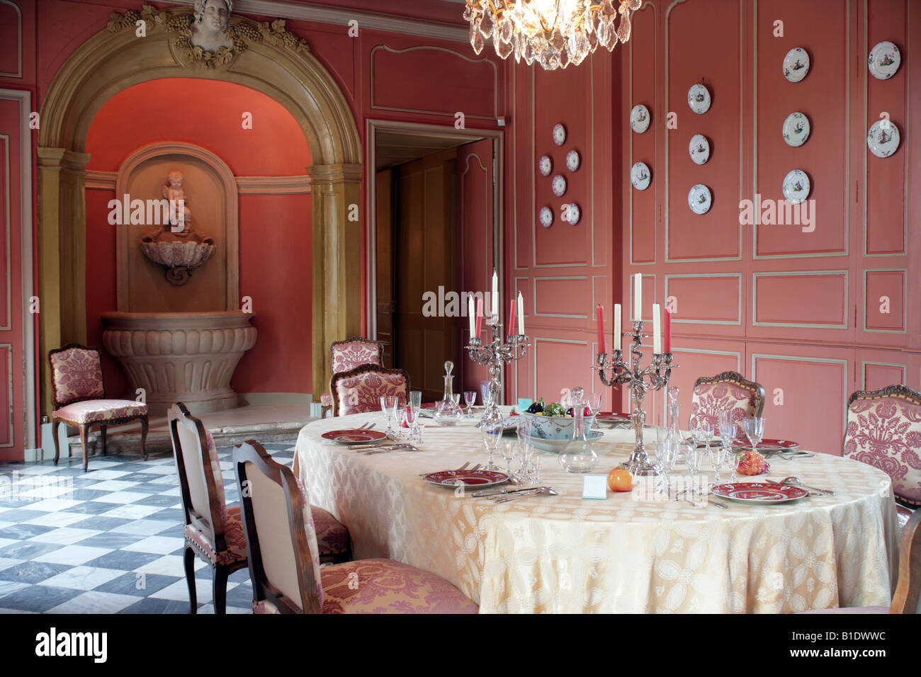 Chateau de Villandry albicocca provenzale sala da pranzo Foto Stock