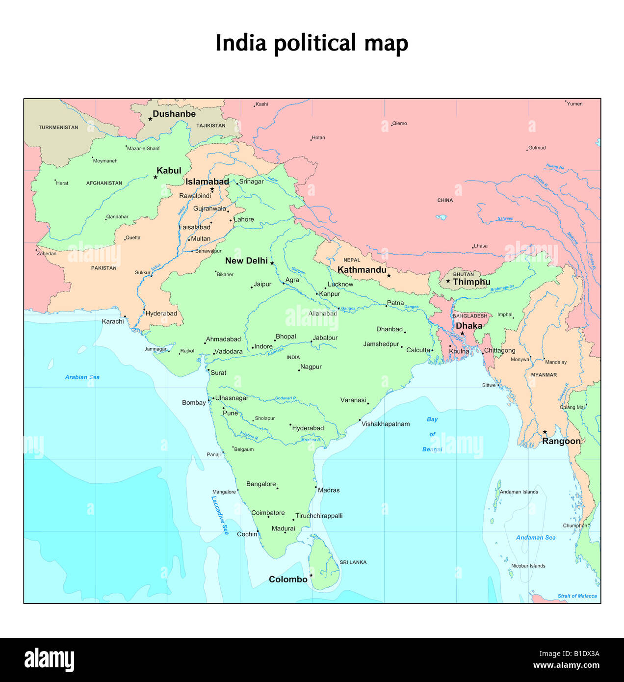 India mappa politico Foto Stock