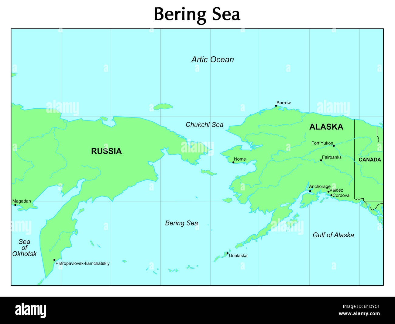 Mappa del mare di Bering Foto Stock