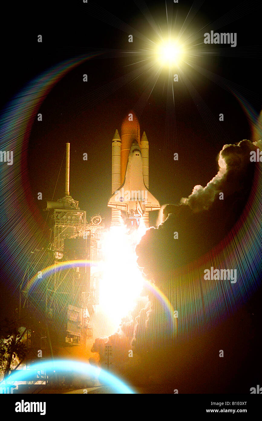 NASA Space Shuttle Discovery solleva dal Launch Pad 39B Foto Stock