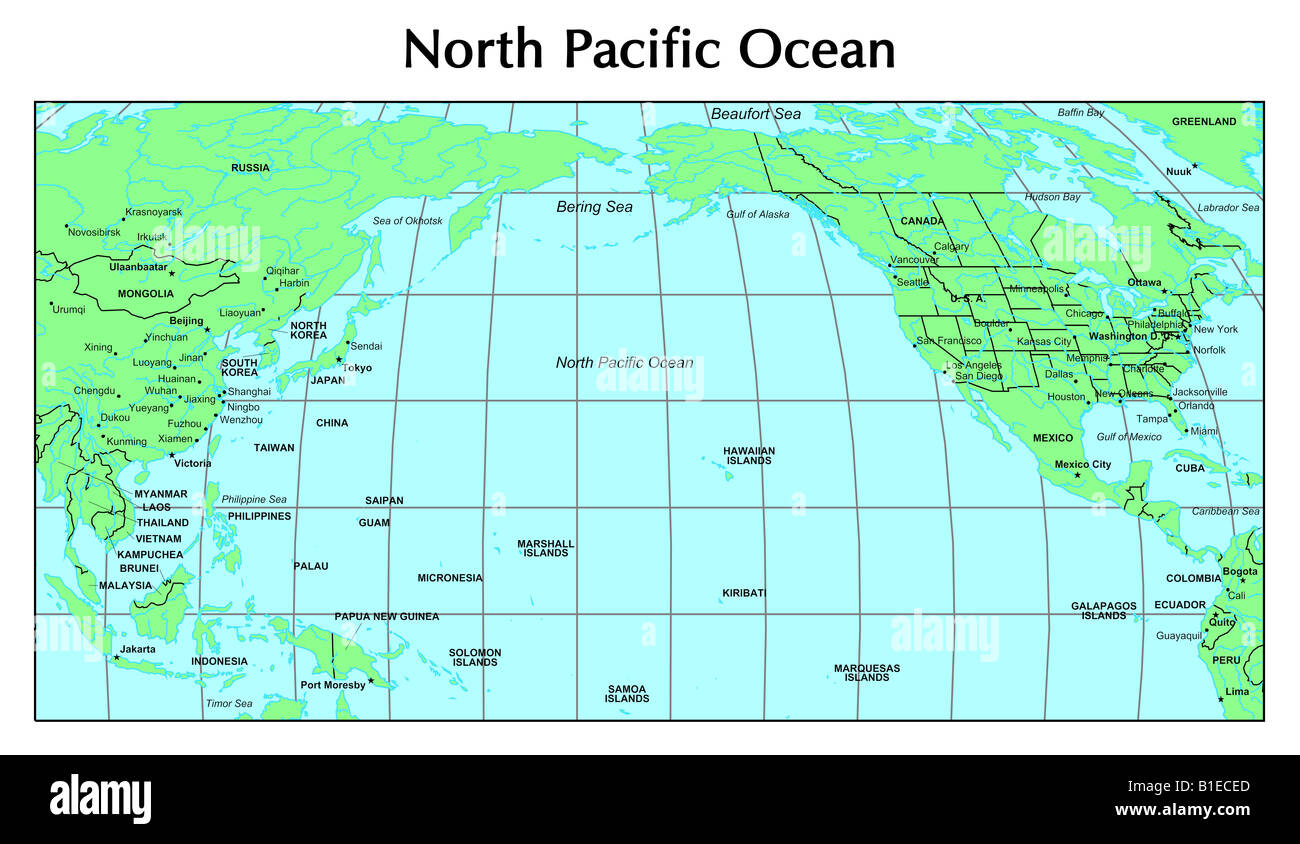 Oceano Pacifico settentrionale mappa Foto Stock