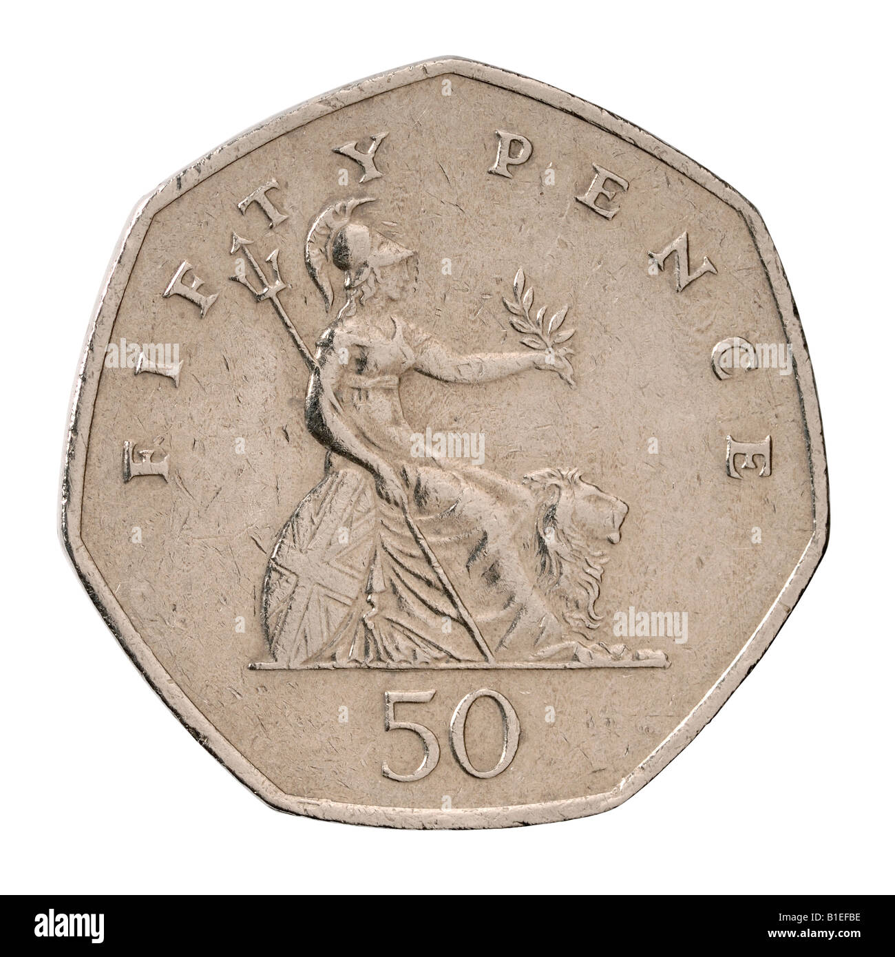 50 pence sterlina moneta Foto Stock