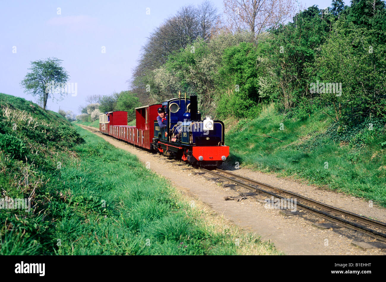 Pozzetti Walsingham Light Railway Norfolk strette gage treno a vapore carrelli motore England Regno Unito East Anglia transport Foto Stock