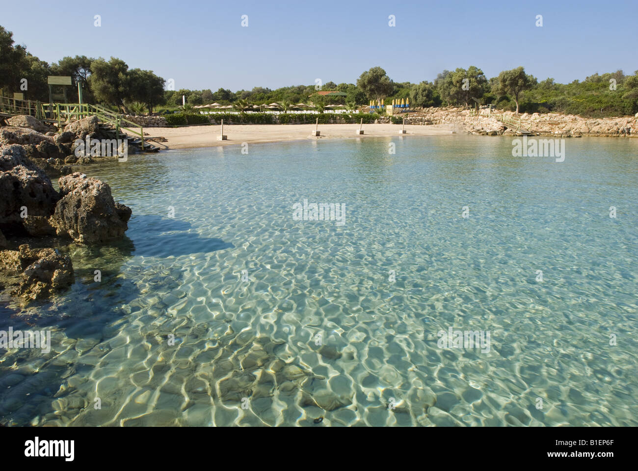 Vista panoramica della spiaggia di Cleopatra Sedir Isola Baia di Gokova Marmaris Turchia Foto Stock