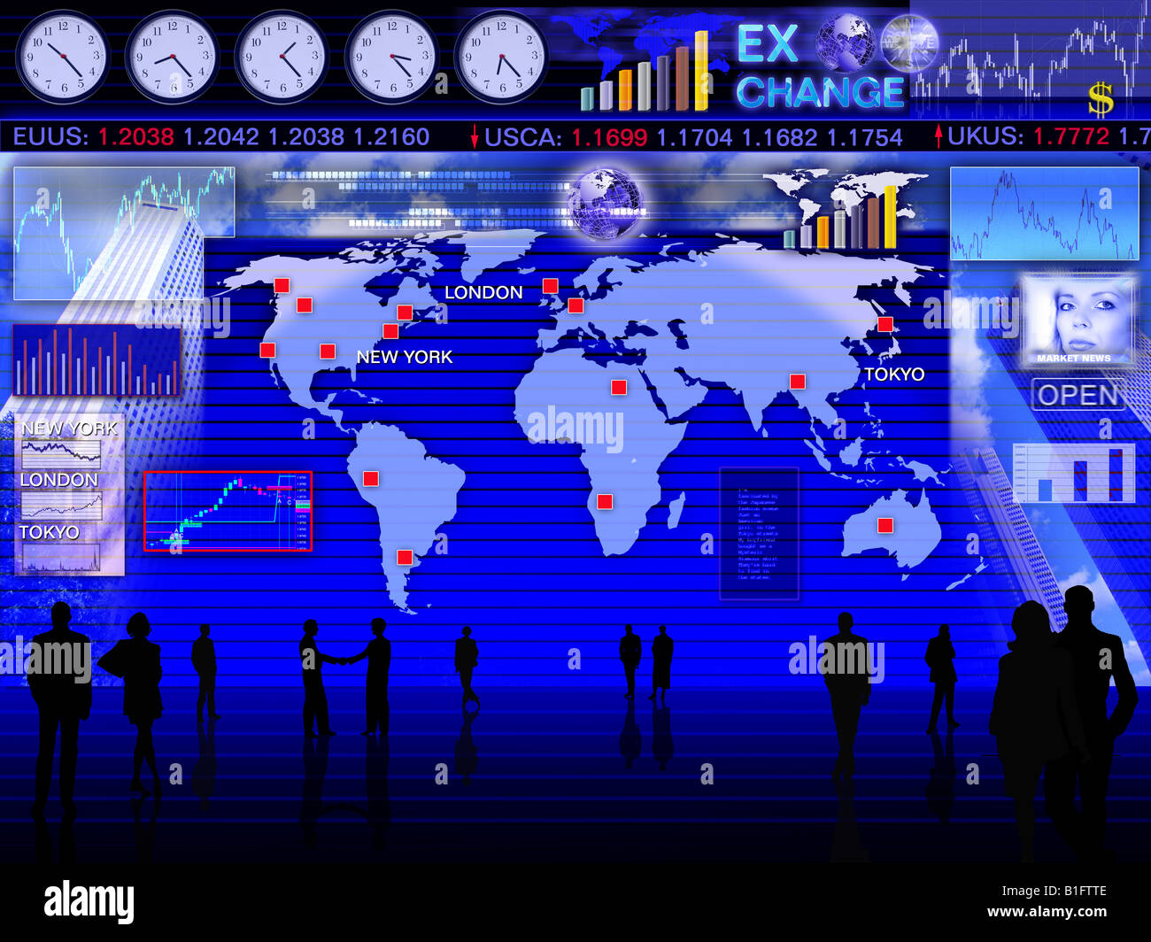 Abstract il concetto di business: scambio di valuta estera Scena di mercato Foto Stock