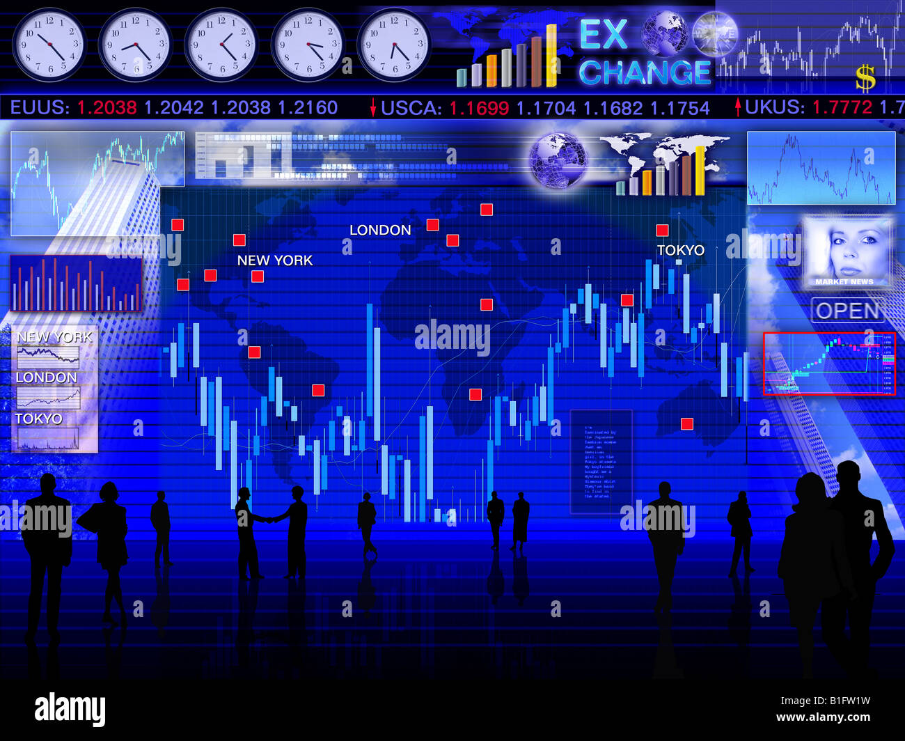 Abstract il concetto di business: scambio di valuta estera Scena di mercato Foto Stock