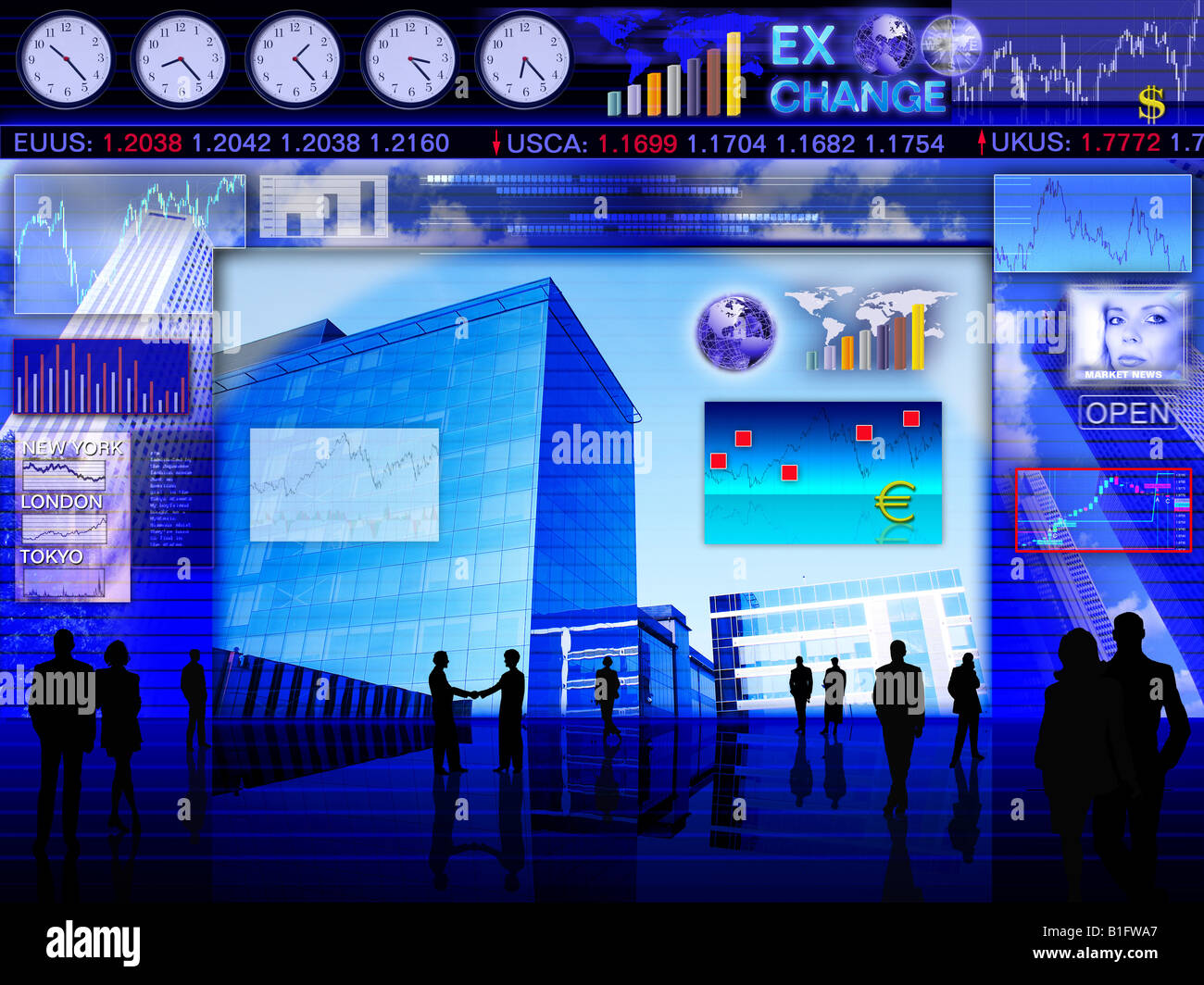 Abstract il concetto di business: scambio di valuta estera Scena di mercato Foto Stock