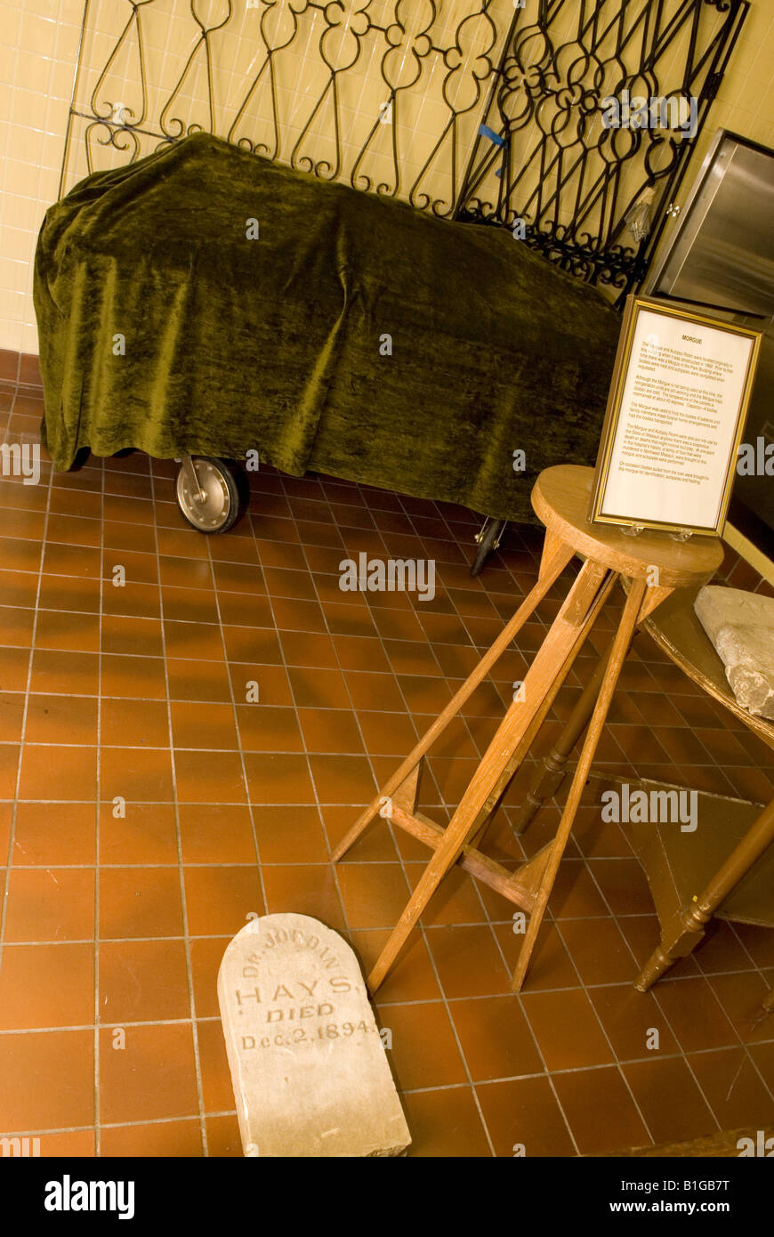 Camera Mortuaria e sala autopsia a Glore Museo Psichiatrico San Giuseppe Missouri USA Foto Stock