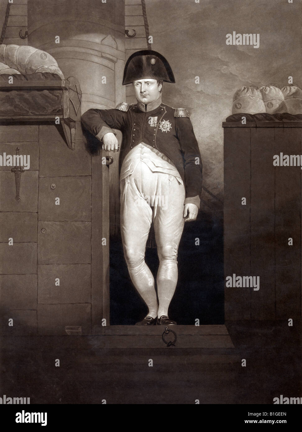 Napoleone i, Napoleone Bonaparte, 1769 - 1821. Imperatore e generale francese, visto qui sulla passerella di HMS Bellerophon. Foto Stock