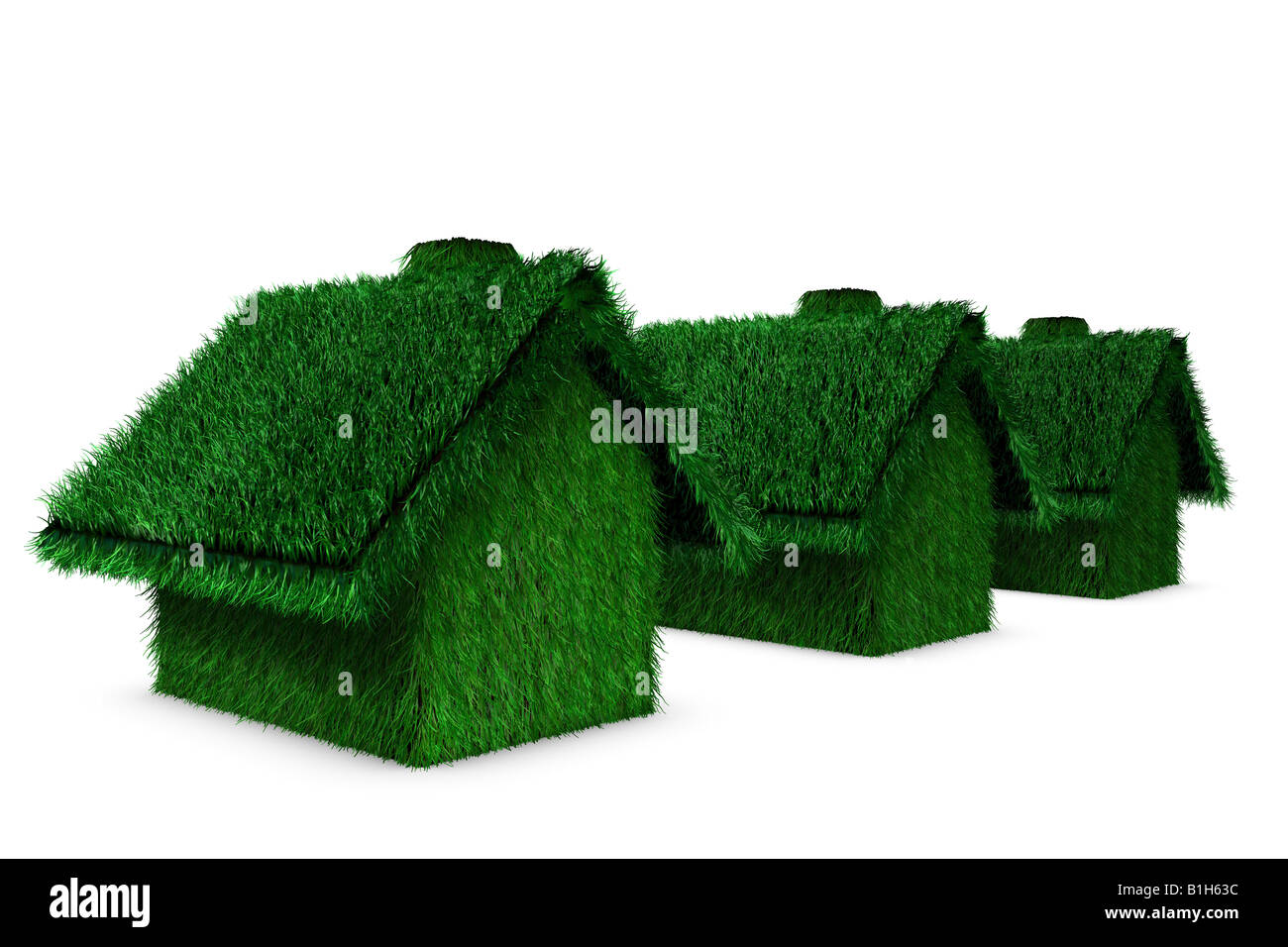 Ricoperto di erba Case in una riga Foto Stock