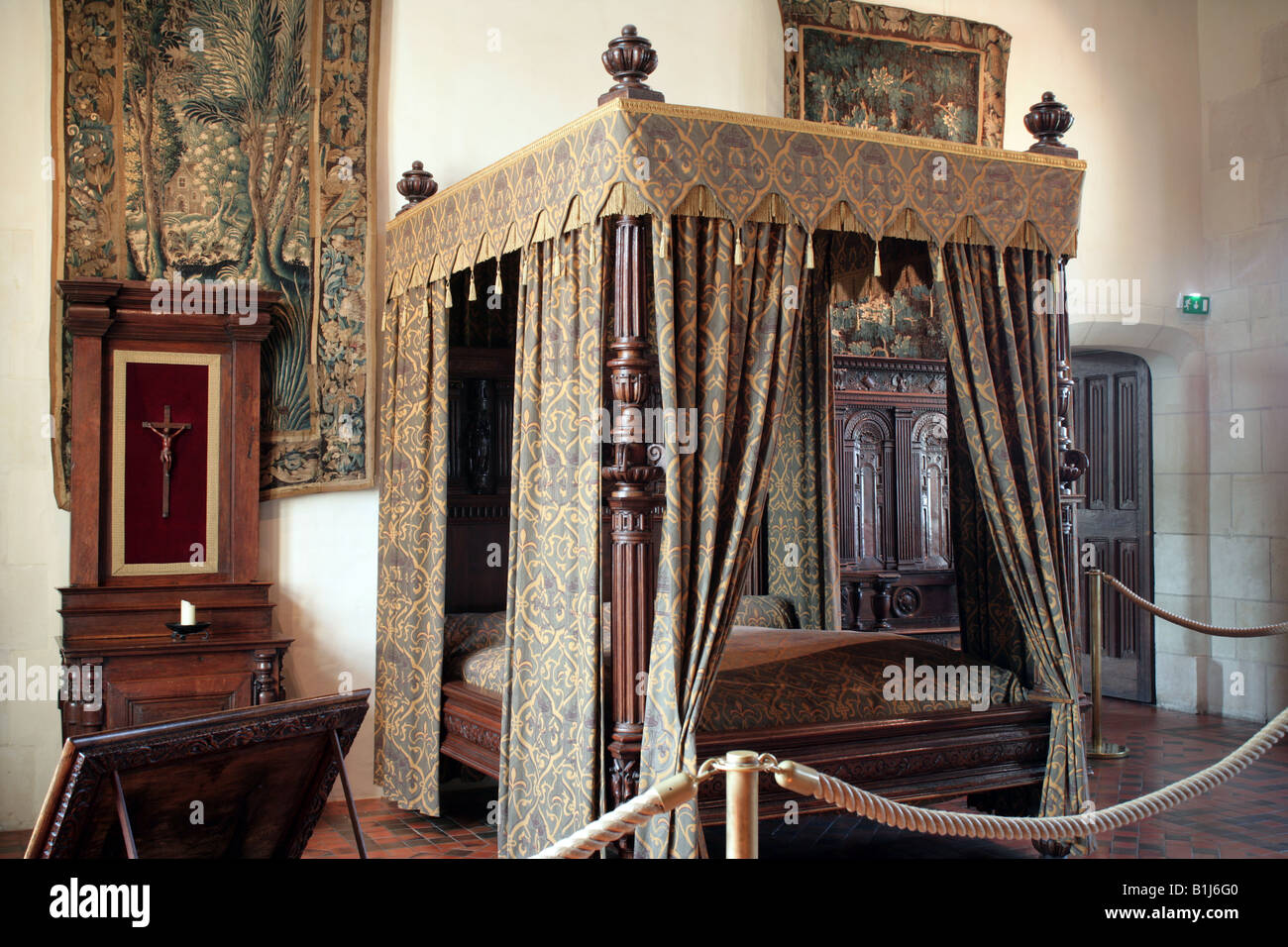 Il Henry II in camera da letto Chateau d Amboise Valle della Loira Touraine Francia Foto Stock