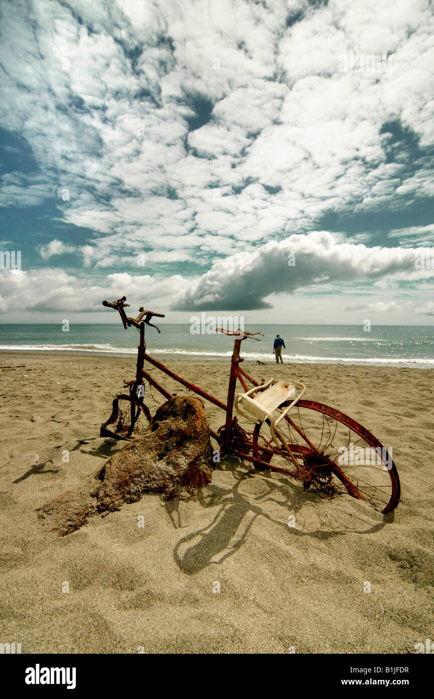 Vecchio busty biciclette presso il beach, Nuova Zelanda Foto Stock