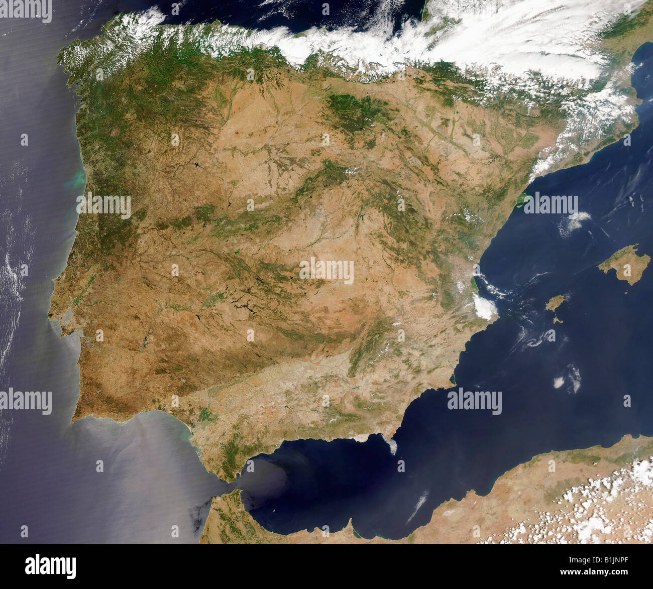 Immagine satellitare della penisola Iberica in Spagna e Portogallo Foto Stock