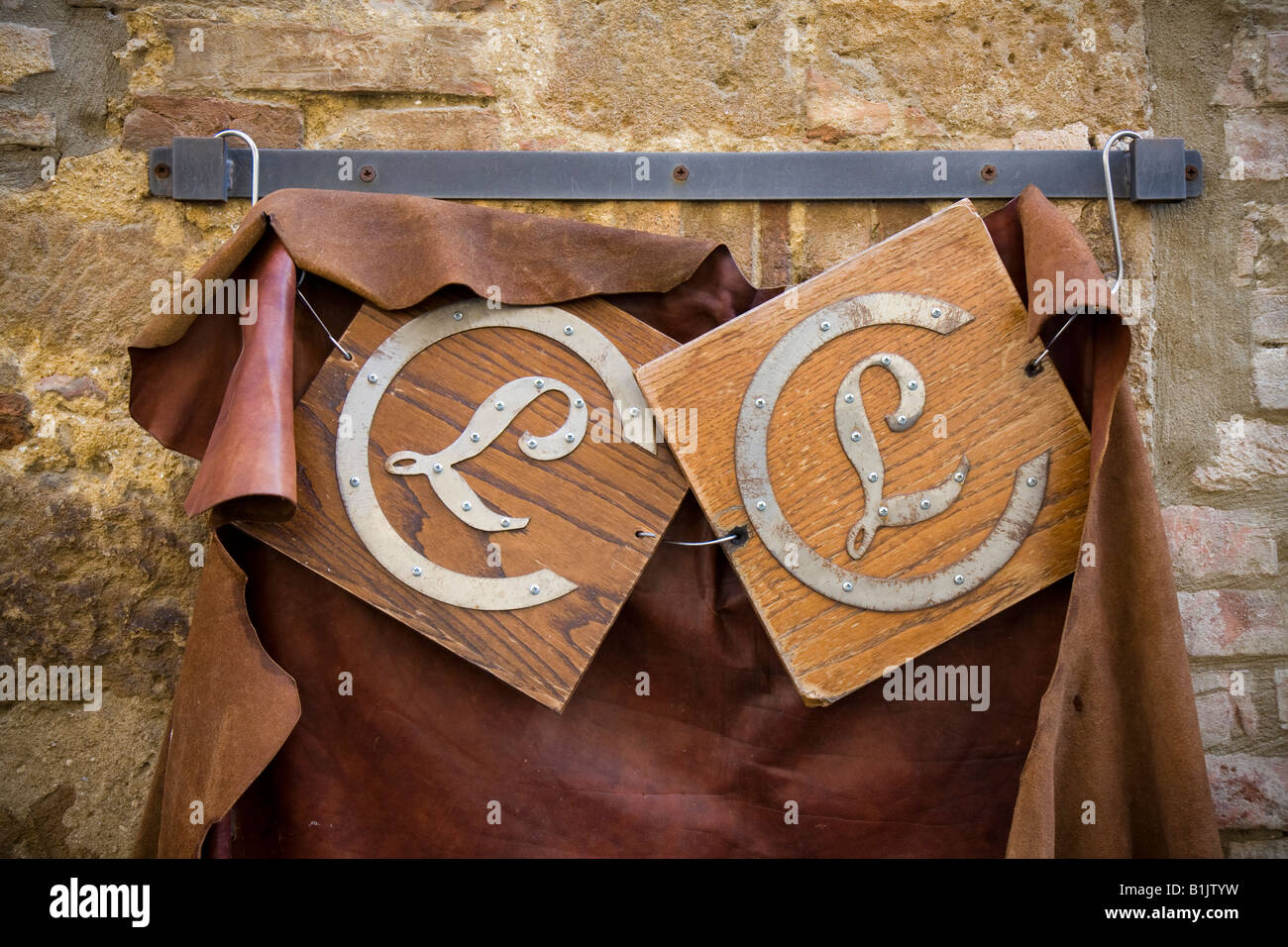 Emblema di un negozio in pelle Foto Stock