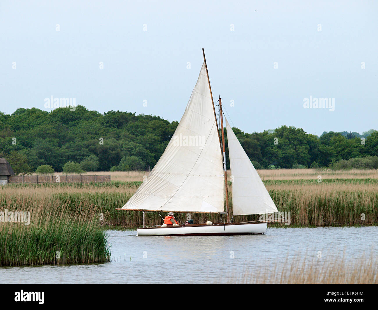 Barca a vela su hickling broad norfolk England Regno Unito Foto Stock