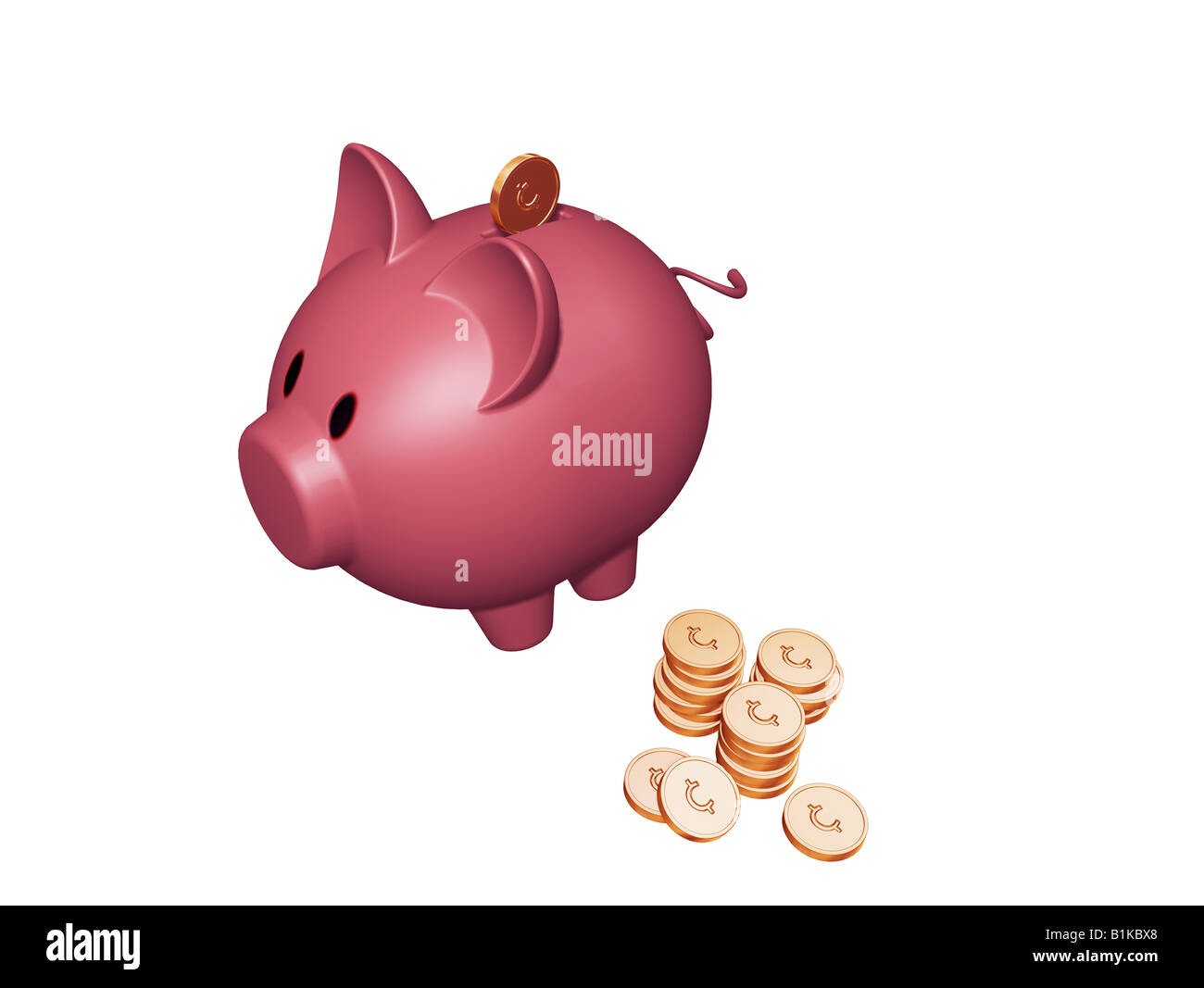 3D render di un salvadanaio con centesimi Foto Stock