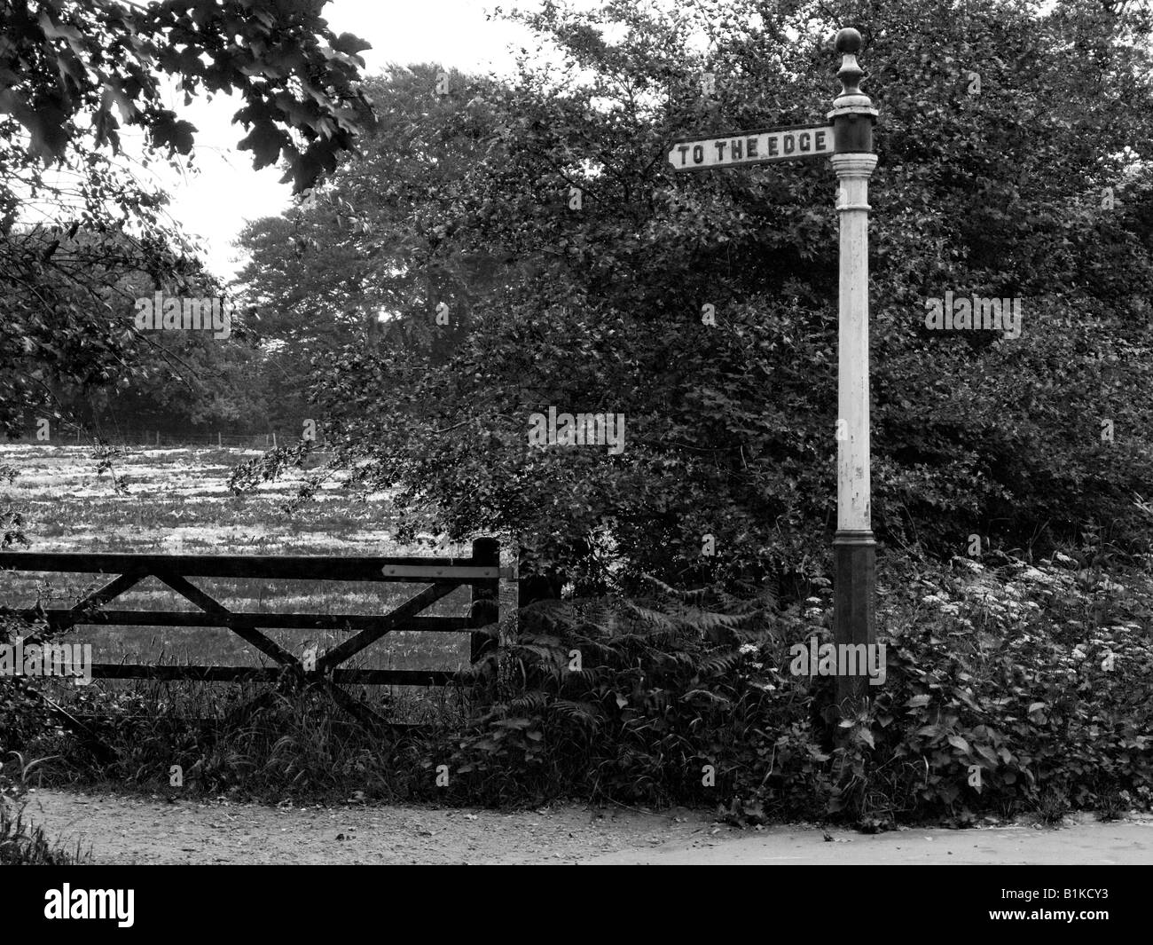 Ferro vecchio segno posto dicendo a bordo. A Alderley Edge, nel Cheshire, vicino Manchester. Fotografia in bianco e nero. Monocromatico. Foto Stock