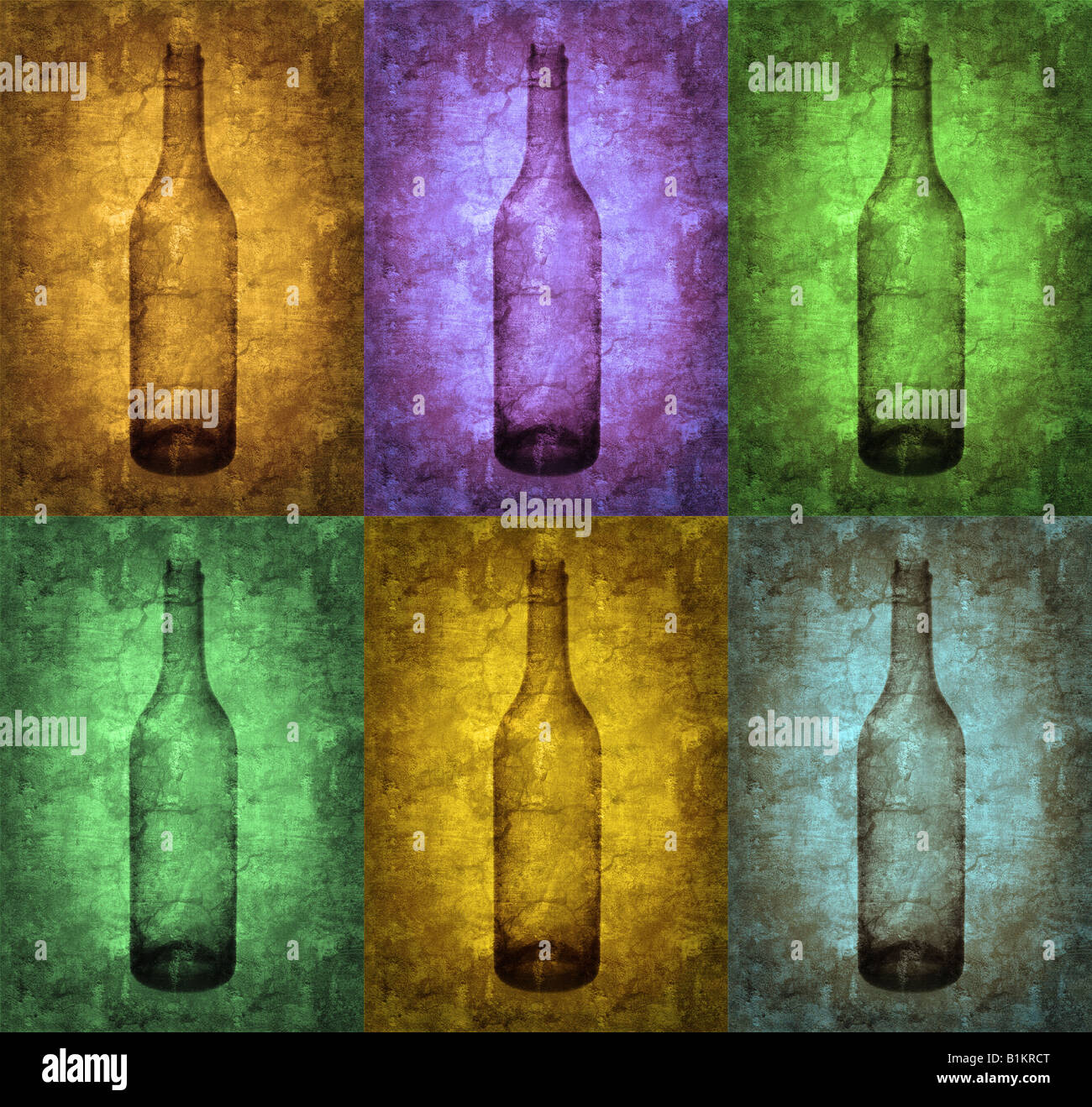 Grunge illustrazione con bottiglie, vintage stilizzata Foto Stock