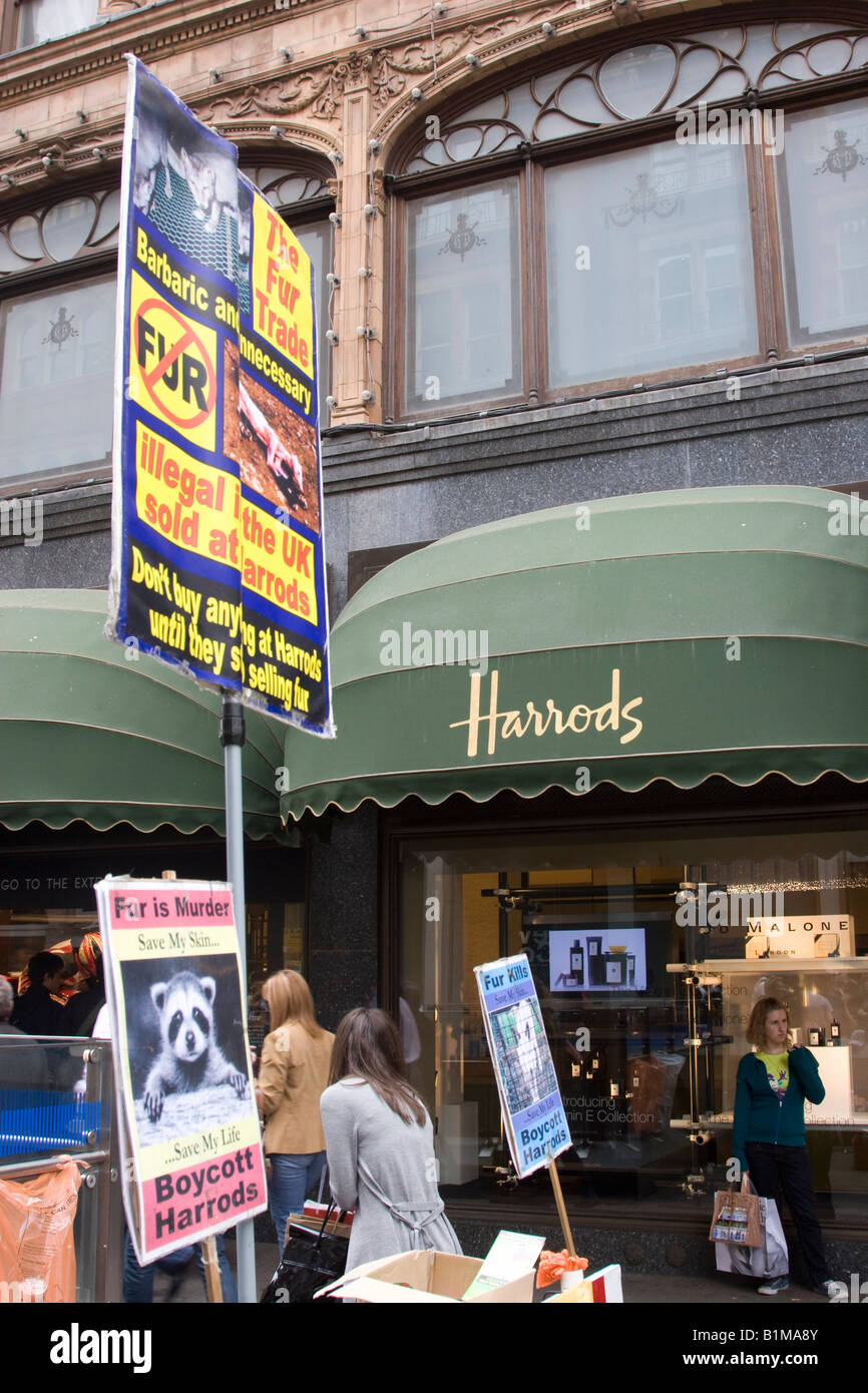 Coalizione per abolire il commercio di pellicce manifestanti fuori Harrods - Londra Foto Stock