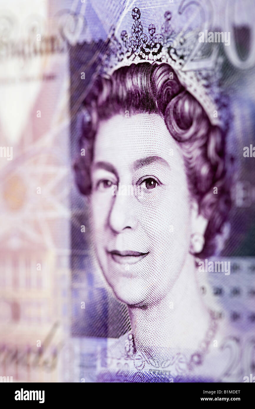 Ritratto della Regina Elisabetta II sul £20 nota Foto Stock