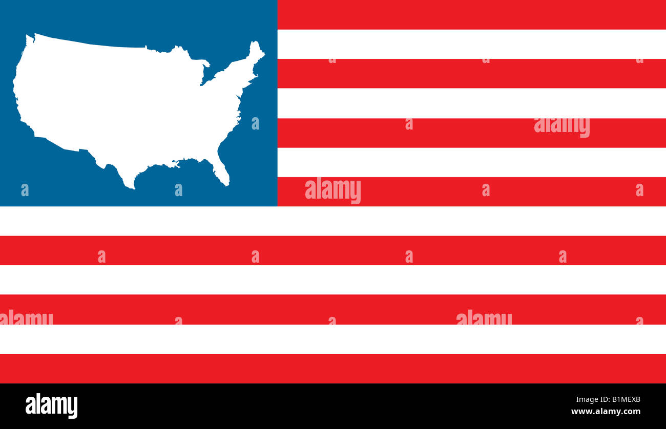 USA mappa contorno sulla bandiera degli Stati Uniti invece di stelle Foto Stock