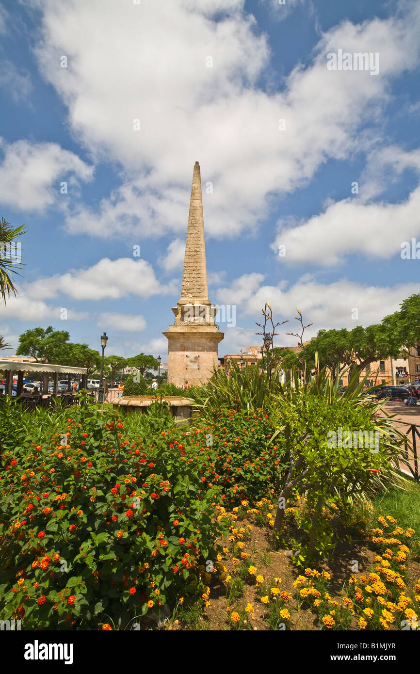 Ciutadella Menorca Minorca obelisco Foto Stock