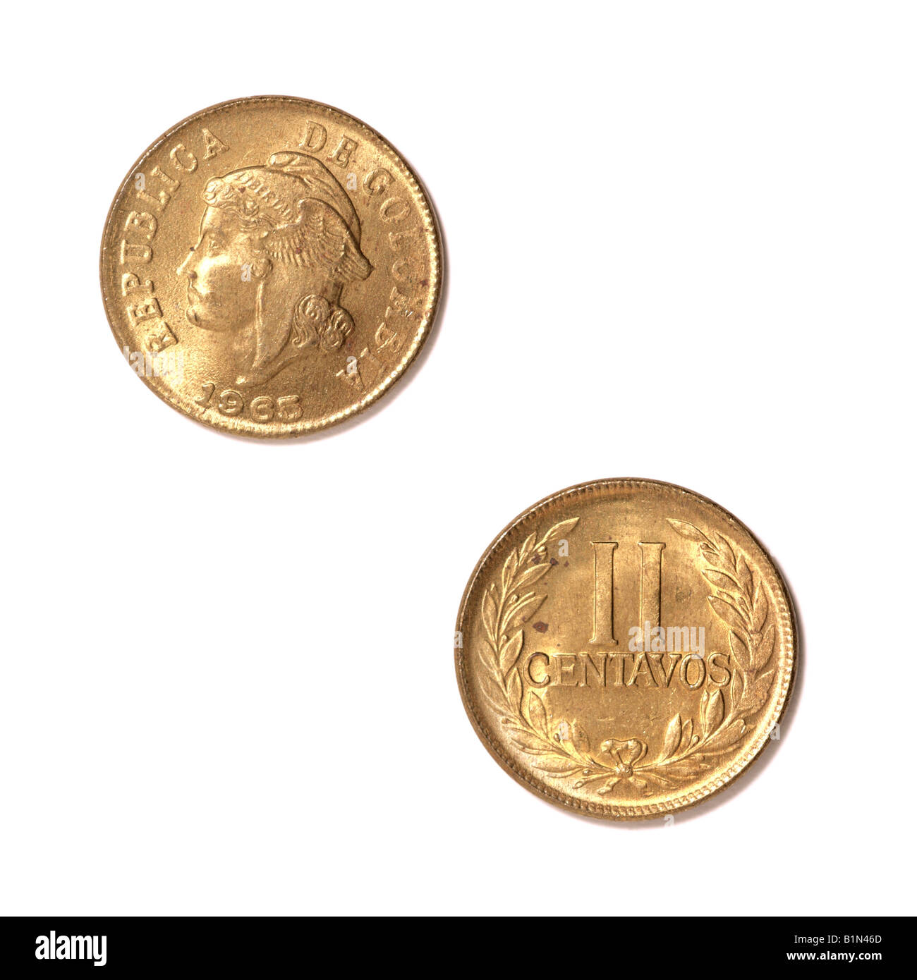 Moneta colombiana da 2 centavos Foto Stock