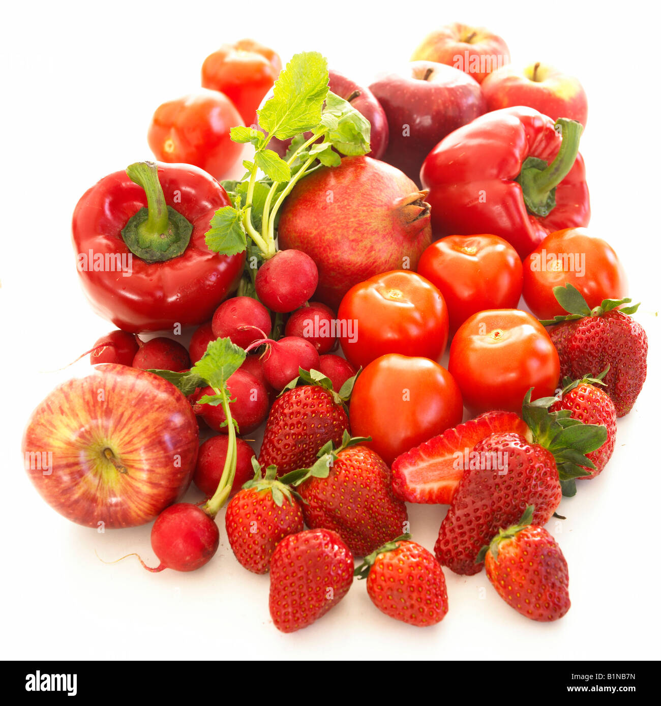 Cinque al giorno - rosso di frutta e verdura Foto Stock