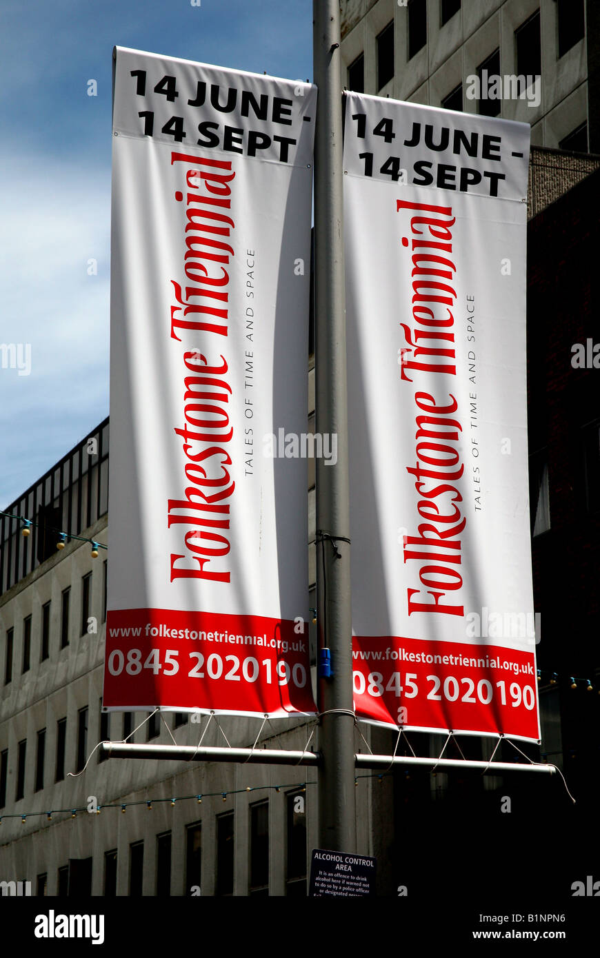 Banner per Folkestone triennale festival delle arti nel Kent Foto Stock