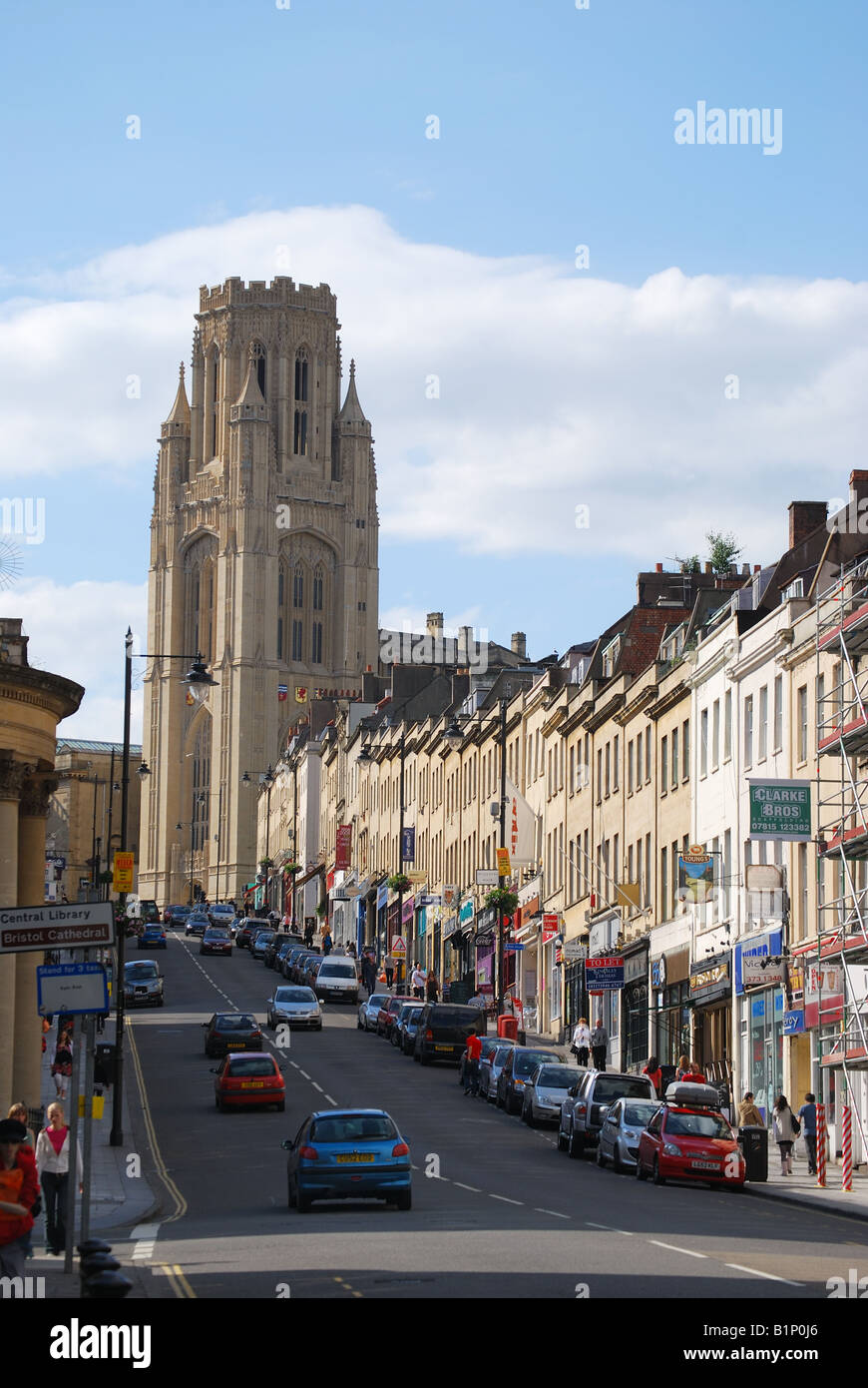 Wills Memorial Building e Park Street, l'Università di Bristol, Park Street, Bristol, Inghilterra, Regno Unito Foto Stock