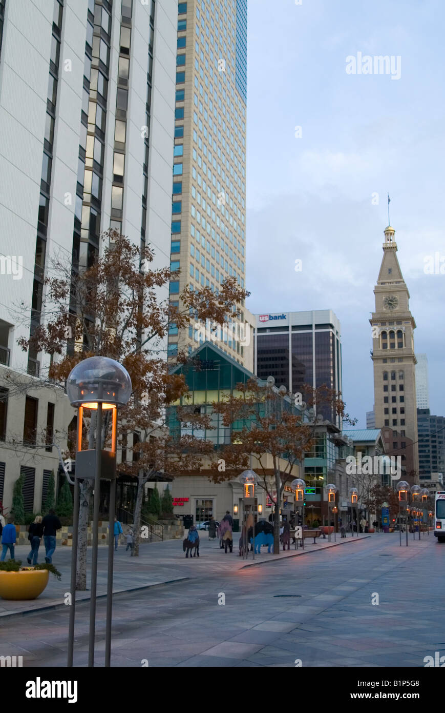 Downtown Denver Colorado e 16th Street Mall Foto Stock