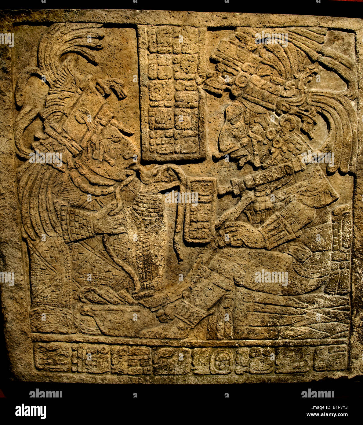 Architrave 17 Maya AD 770 Lady Bird Balam Jaguar dello stato del Chiapas in Messico Foto Stock