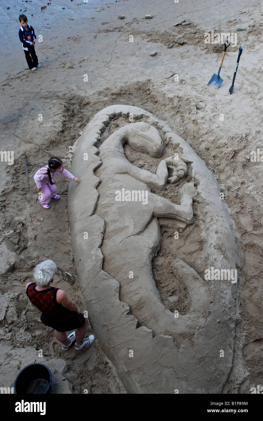 La scultura di sabbia sul Tamigi, Londra, Regno Unito. Foto Stock