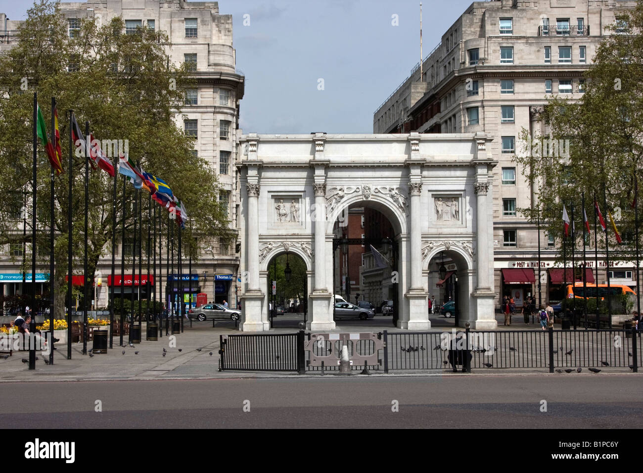 Il Marble Arch a Speaker's Corner, Hyde Park, London Inghilterra England Foto Stock