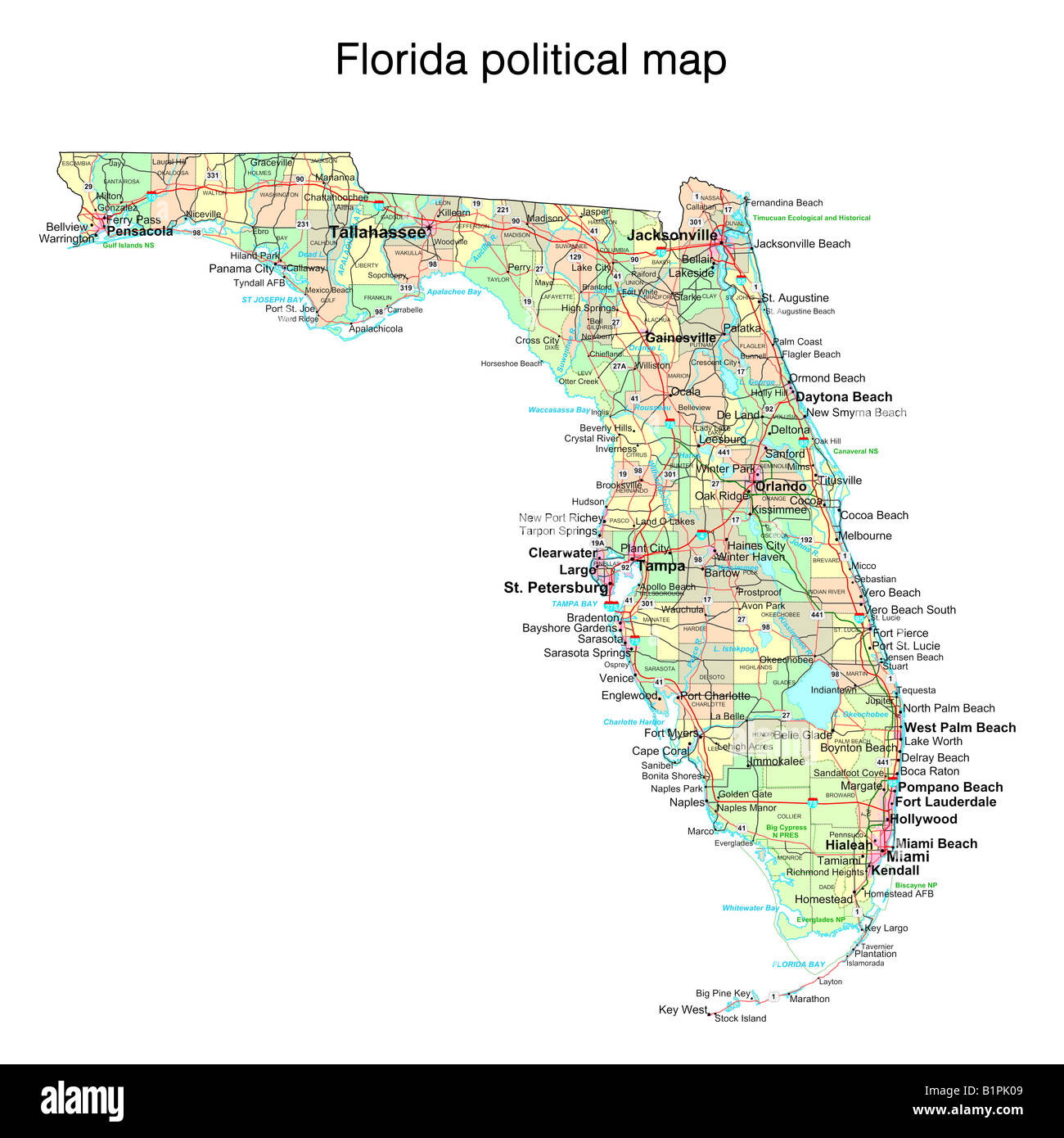 Dello stato della Florida mappa politico Foto stock - Alamy
